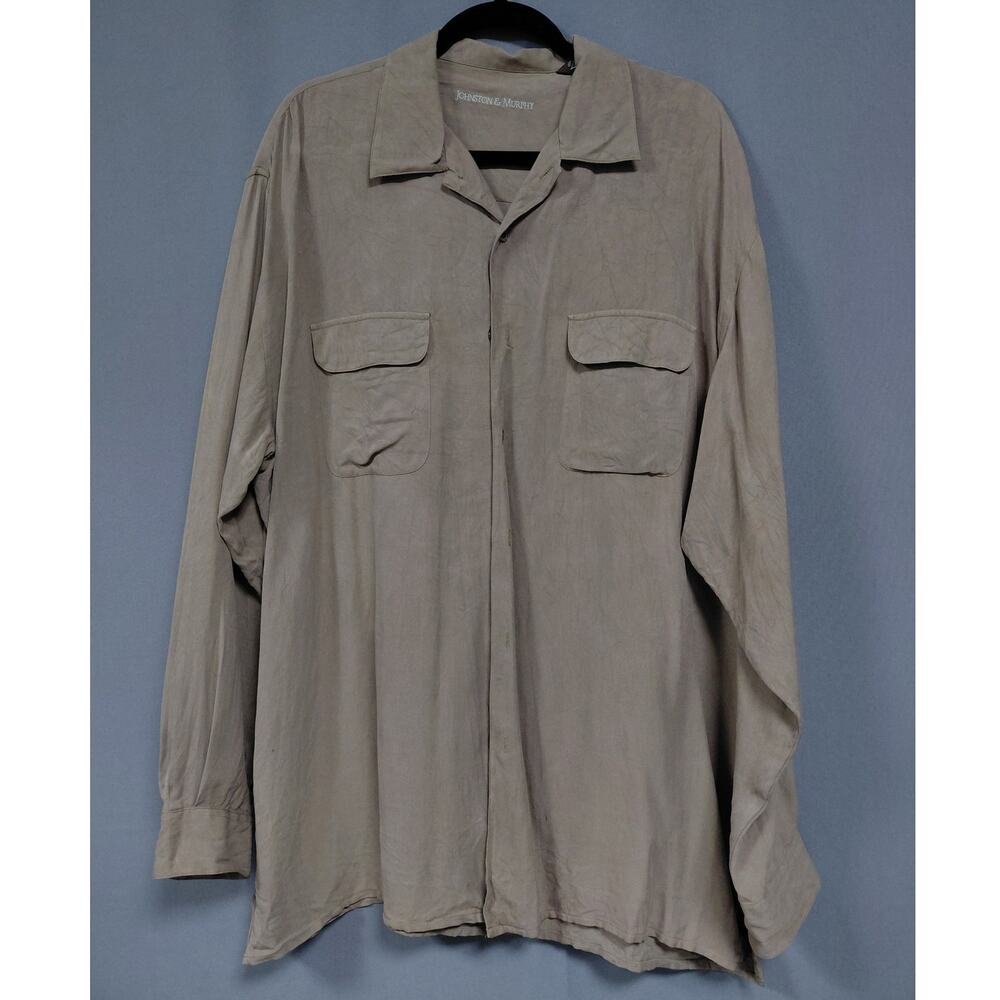 Johnston & Murphy 100% Silk Brown Dress Shirt  Men Size XL